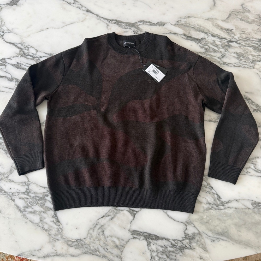Emporio Armani Men Brown Camo Pullover Sweater EM005966 Size MED NWT